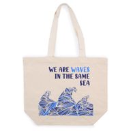 Bedrukte Katoenen Tas - We are Waves - Grijs, Blauw en Naturel