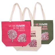 Bedrukte Katoenen Tas - We are Flowers - Olijfgroen, Roze and Naturel