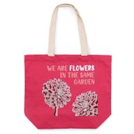Bedrukte Katoenen Tas - We are Flowers - Olijfgroen, Roze and Naturel