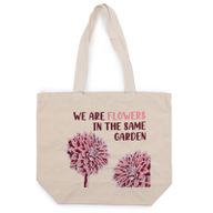 Bedrukte Katoenen Tas - We are Flowers - Olijfgroen, Roze and Naturel