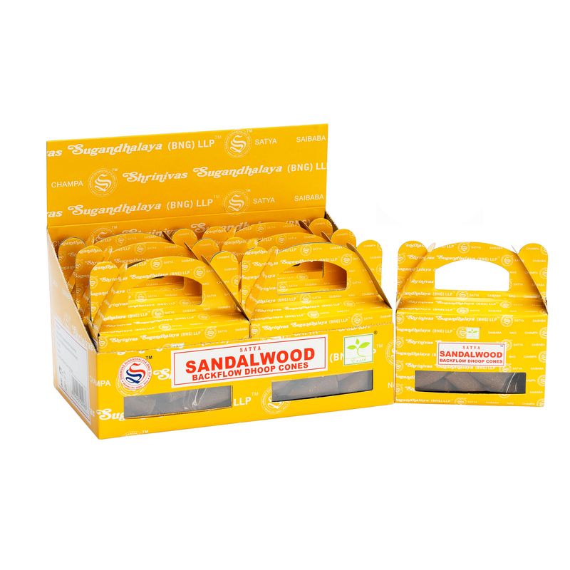 Satya Sandelhout Backflow Dhoop Kegels - Doos met 6 pakjes van 24 stuks per pak