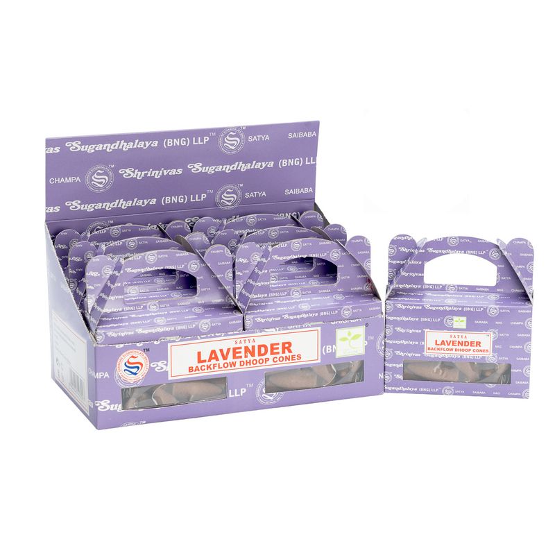 Satya Lavendel  Backflow Dhoop Kegels - Doos met 6 pakjes van 24 stuks per pak