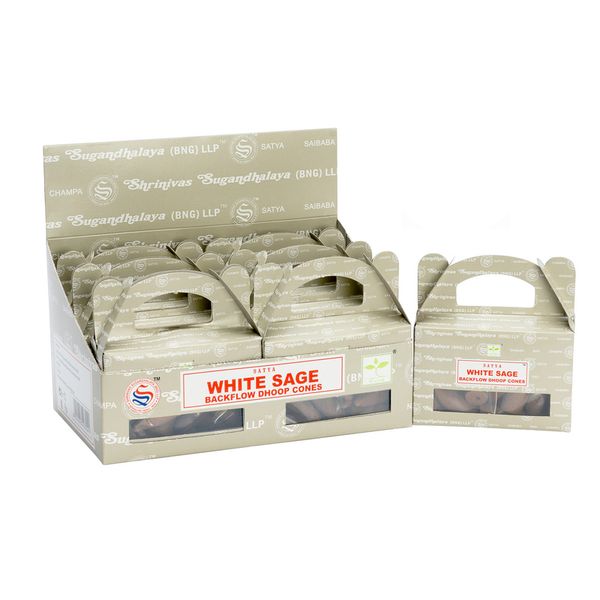 Satya Witte Salie Backflow Dhoop Kegels - Doos met 6 pakjes van 24 stuks per pak