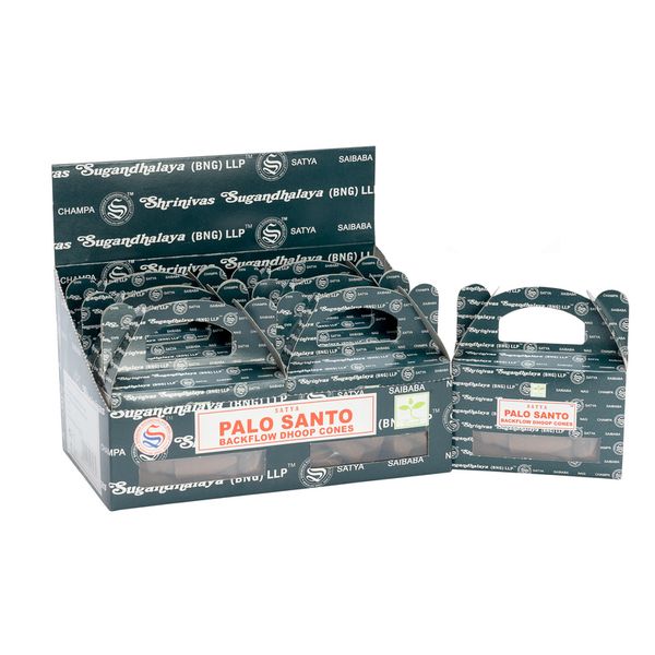 Satya Palo Santo Backflow Dhoop Kegels - Doos met 6 pakjes van 24 stuks per pak