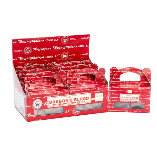 Satya Drakenbloed Backflow Dhoop Kegels - Doos met 6 pakjes van 24 stuks per pak