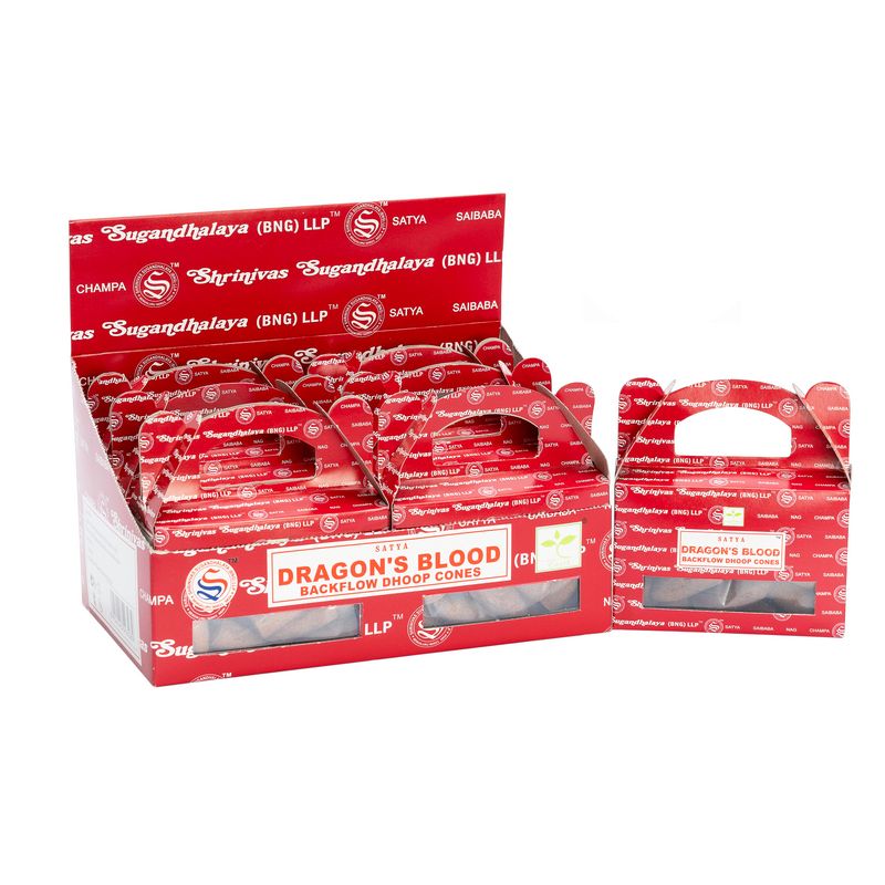 Satya Drakenbloed Backflow Dhoop Kegels - Doos met 6 pakjes van 24 stuks per pak