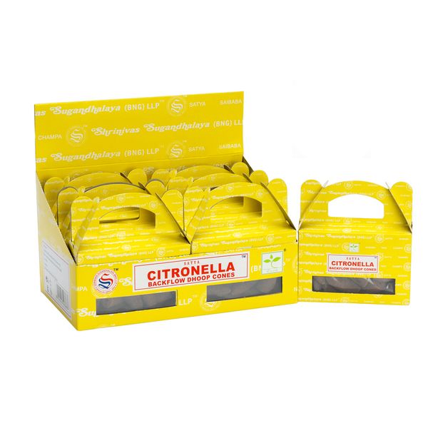 Satya Citronella Backflow Dhoop Kegels - Doos met 6 pakjes van 24 stuks per pak