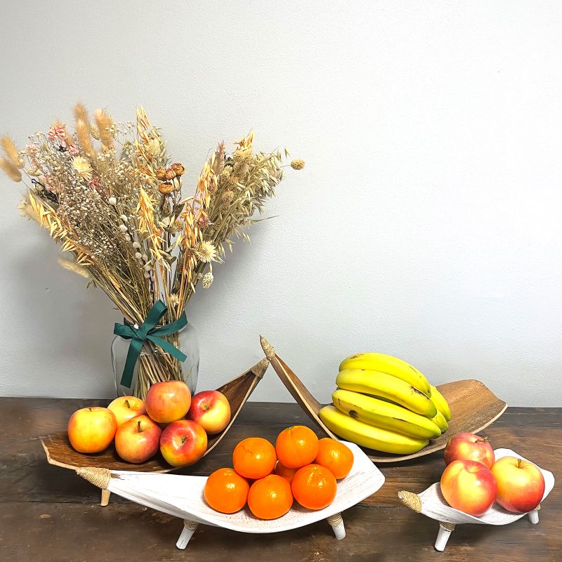 Kokosblad Fruitschaal Set - Whitewash