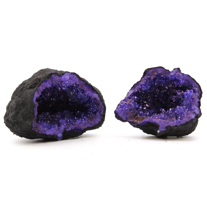 Gekleurde Calciet Geodes - Zwart Gesteente - Blauw