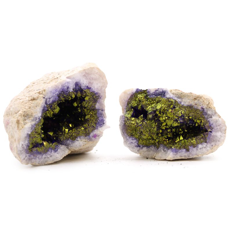 Gekleurde Calciet Geodes - Natuurlijke Steen - Paars en Goud
