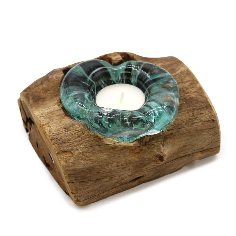 Enkele houder van Gesmolten Glas op Hout