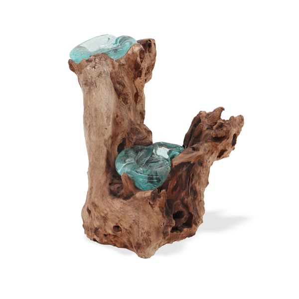 Gesmolten Glas op Hout - Dubbele Kaarshouder