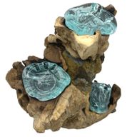 Drievoudige Kandelaar van Gesmolten Glas op Hout