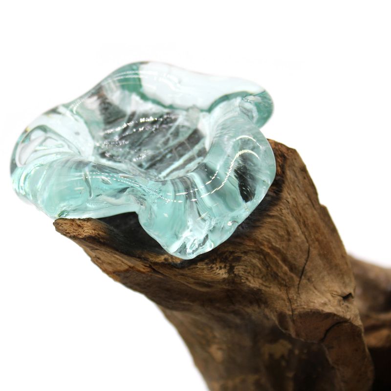 Drievoudige Kandelaar van Gesmolten Glas op Hout