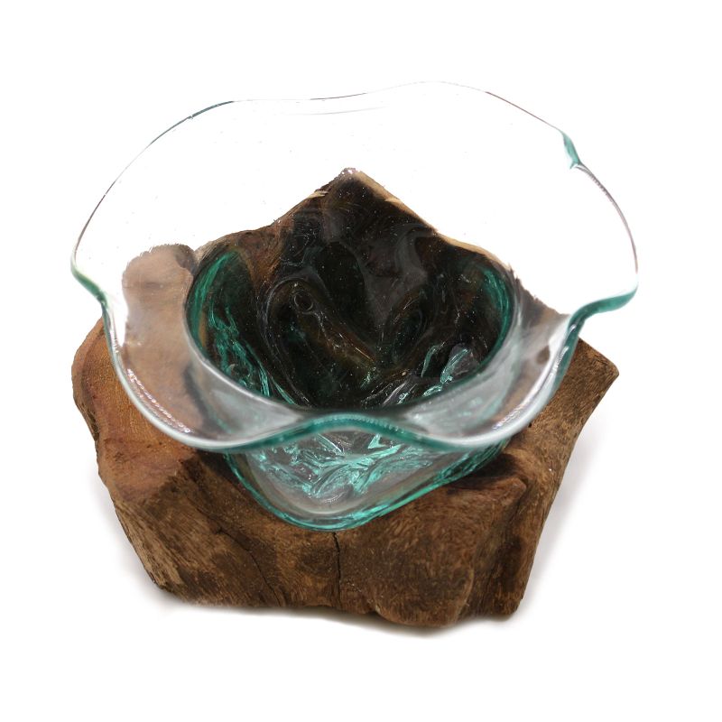 Gesmolten Glas Buitensporige Zoete Kom op Hout