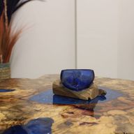 Gesmolten Glazen Mini Blauwe Kom op Hout