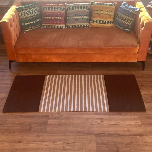 Indiaas Katoenen Vloerkleed - 70x170cm - Donkerbruin / Beige