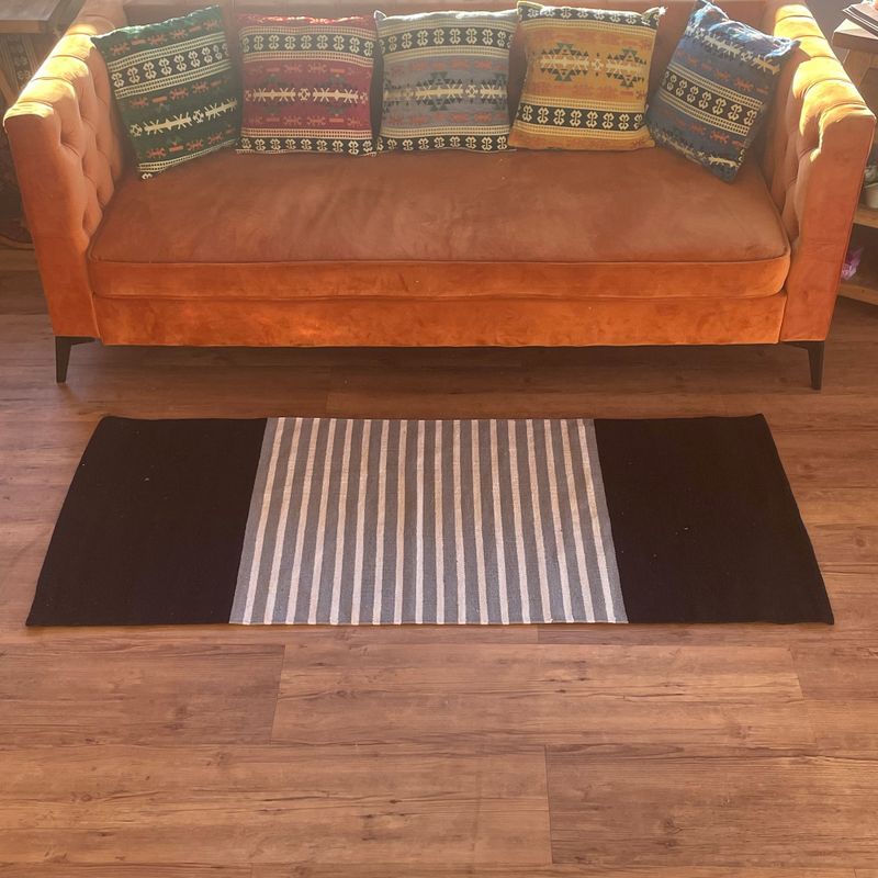 Indiaas Katoenen Vloerkleed - 70x170cm - Zwart / Grijs