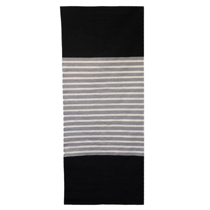 Indiaas Katoenen Vloerkleed - 70x170cm - Zwart / Grijs