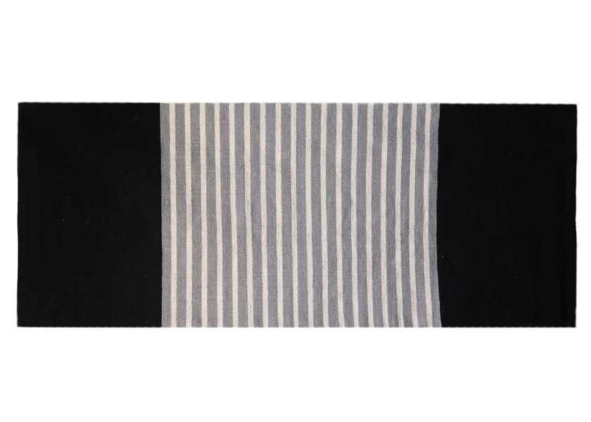 Indiaas Katoenen Vloerkleed - 70x170cm - Zwart / Grijs