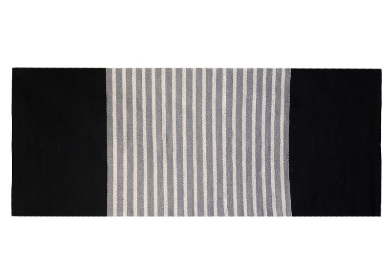 Indiaas Katoenen Vloerkleed - 70x170cm - Zwart / Grijs