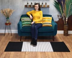 Indiaas Katoenen Vloerkleed - 70x170cm - Zwart / Grijs