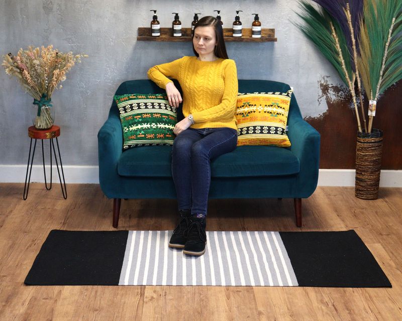 Indiaas Katoenen Vloerkleed - 70x170cm - Zwart / Grijs