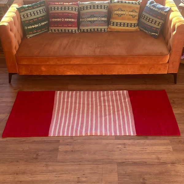 Indiaas Katoenen Vloerkleed - 70x170cm - Rood /  Rose