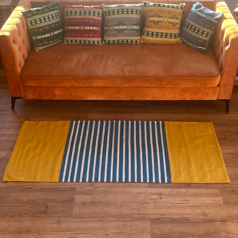 Indiaas Katoenen Vloerkleed - 70x170cm - Geel / Blauw