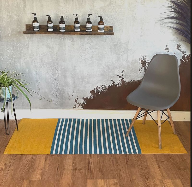 Indiaas Katoenen Vloerkleed - 70x170cm - Geel / Blauw