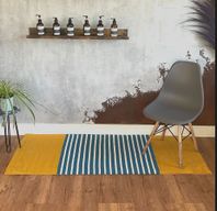 Indiaas Katoenen Vloerkleed - 70x170cm - Geel / Blauw