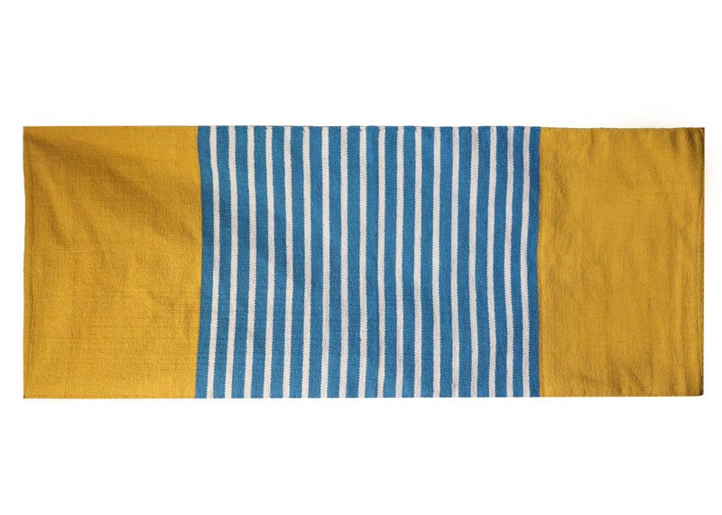 Indiaas Katoenen Vloerkleed - 70x170cm - Geel / Blauw