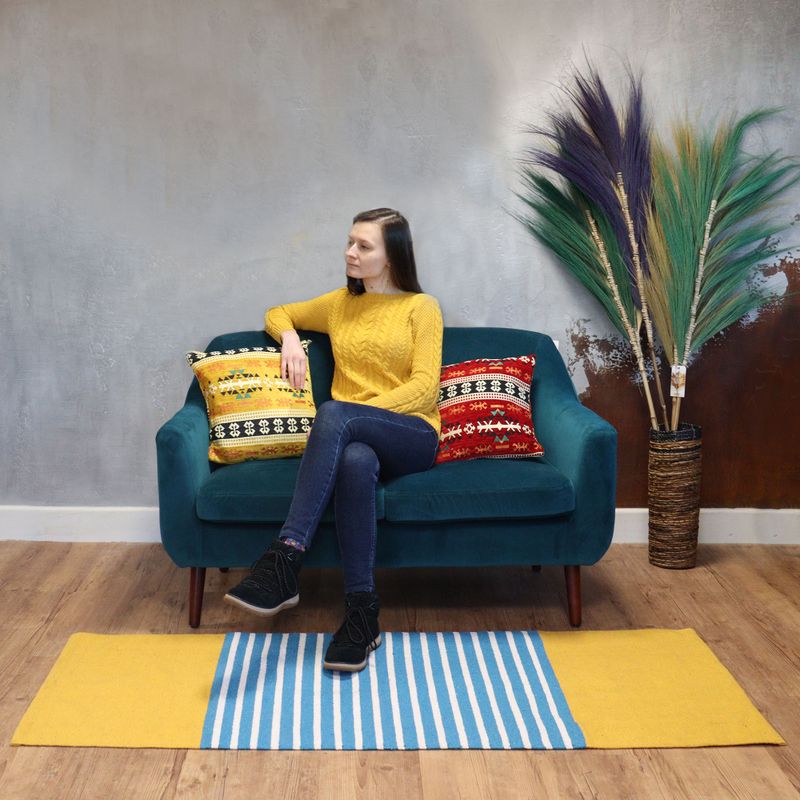 Indiaas Katoenen Vloerkleed - 70x170cm - Geel / Blauw