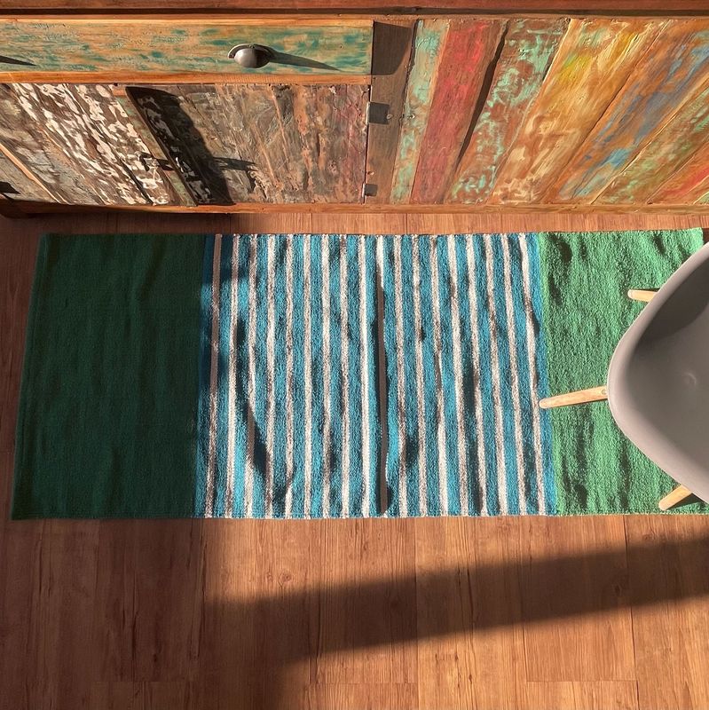 Indiaas Katoenen Vloerkleed - 70x170cm - Blauw / Groen