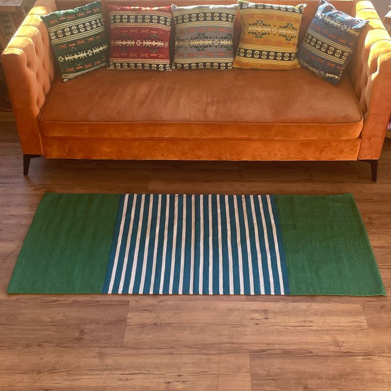 Indiaas Katoenen Vloerkleed - 70x170cm - Blauw / Groen