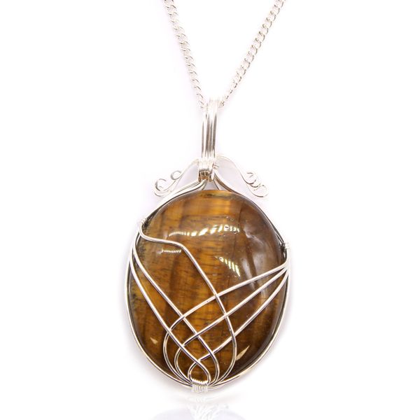 Swirl verpakt Edelsteen Ketting - Tigeroog