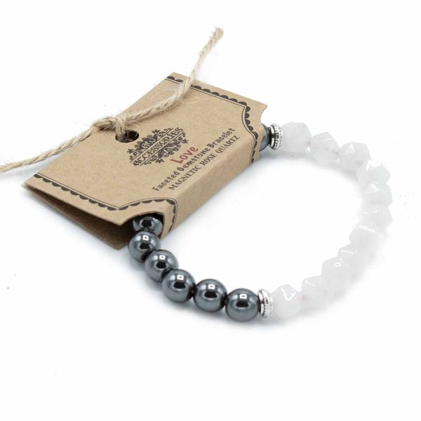 Gefacetteerde Edelsteen Armband - Magnetische Rozenkwarts