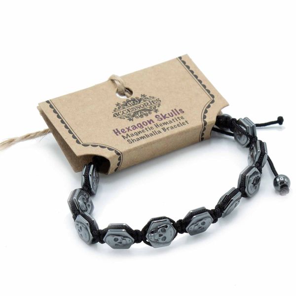 Magnetische Hematiet Shamballa Armband - Zeshoekige Schedels
