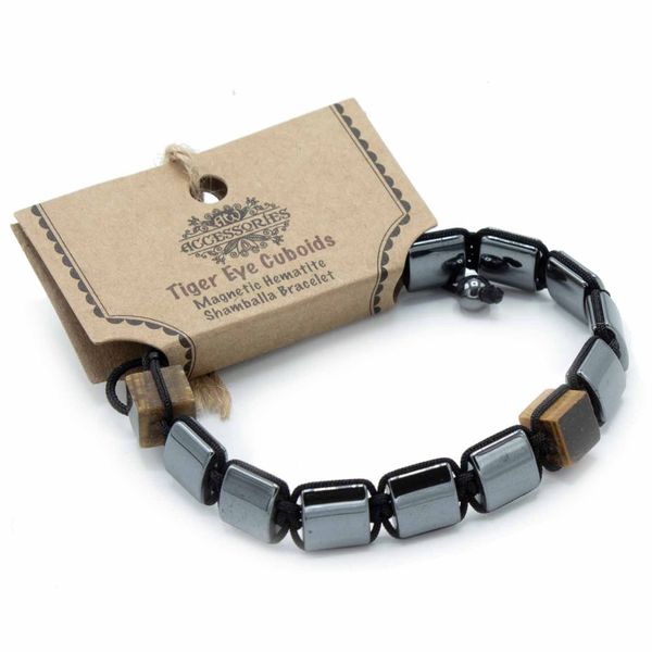 Magnetische Hematiet Shamballa Armband - Tijgeroog Kubussen