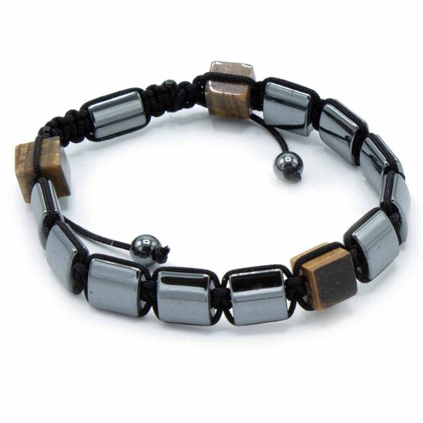 Magnetische Hematiet Shamballa Armband - Tijgeroog Kubussen