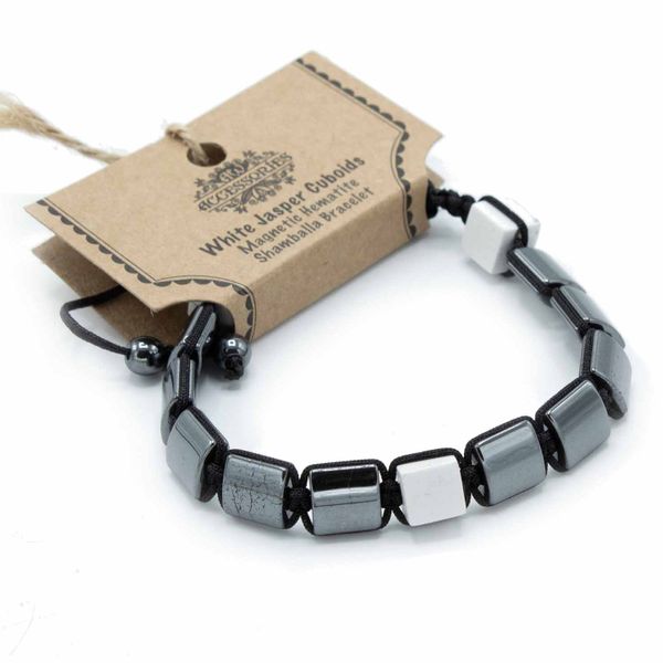 Magnetische Hematiet Shamballa Armband - Witte Jaspis Kubussen