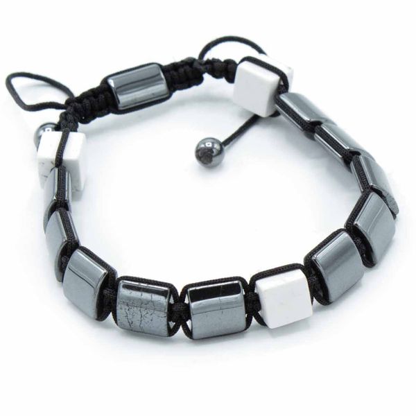 Magnetische Hematiet Shamballa Armband - Witte Jaspis Kubussen