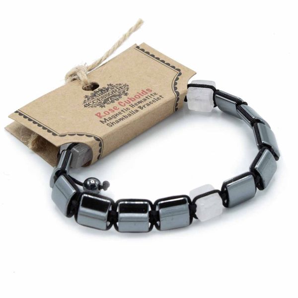 Magnetische Hematiet Shamballa Armband - Roze Kubussen