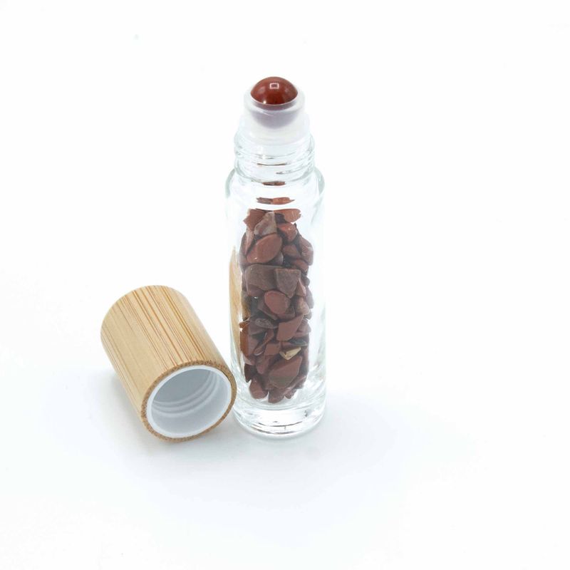 Roller fles - Rode Jaspis - Houten dop
