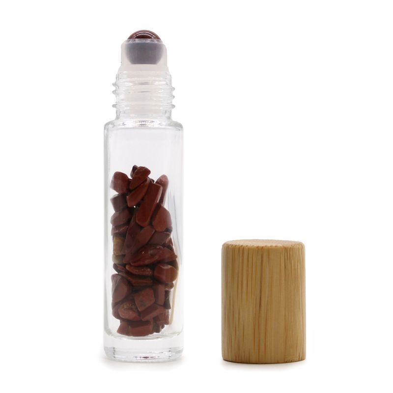 Roller fles - Rode Jaspis - Houten dop