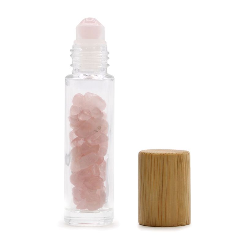 Roller fles- Rozenkwarts  - Houten dop
