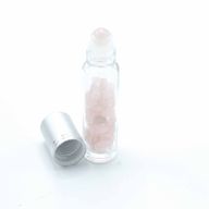 Roller fles- Rozenkwarts - Zilver dop