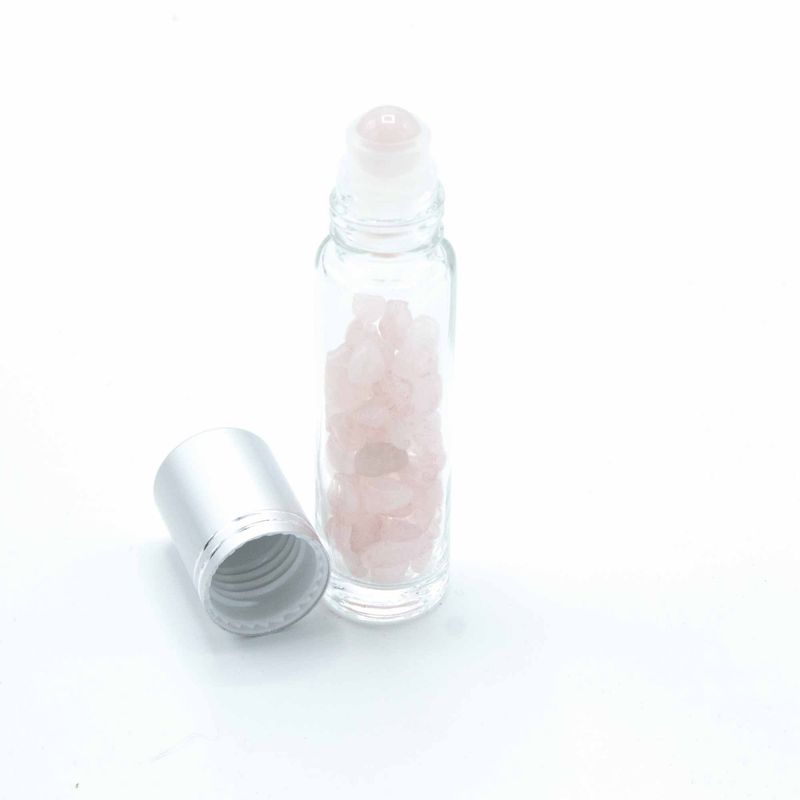 Roller fles- Rozenkwarts - Zilver dop