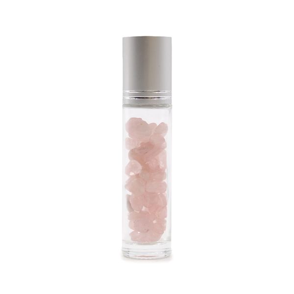 Roller fles- Rozenkwarts - Zilver dop