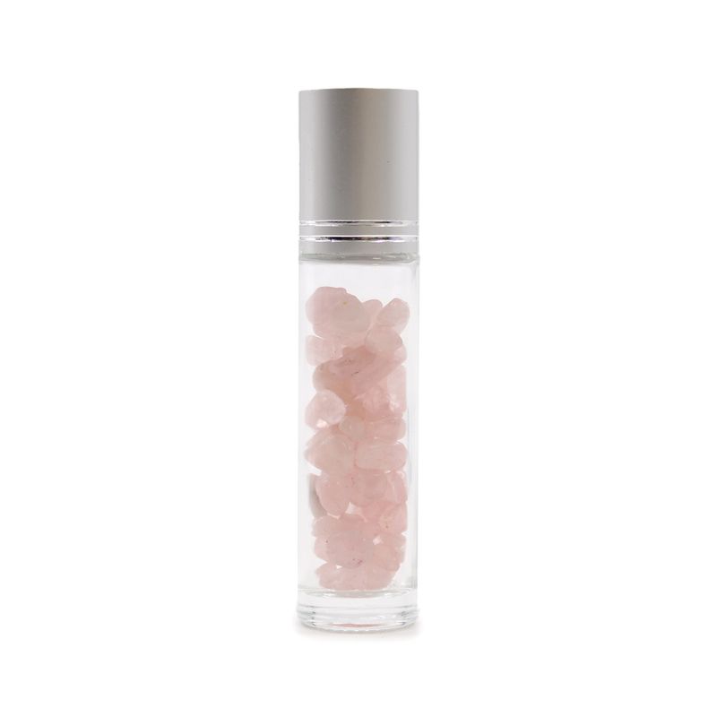 Roller fles- Rozenkwarts - Zilver dop